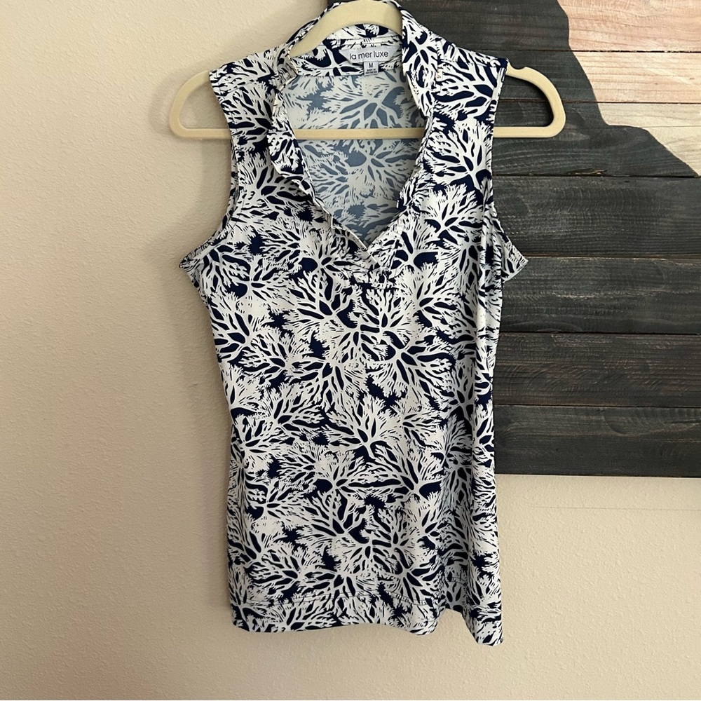 La Mer Luxe Ruffle Coral Pattern Sleeveless Top